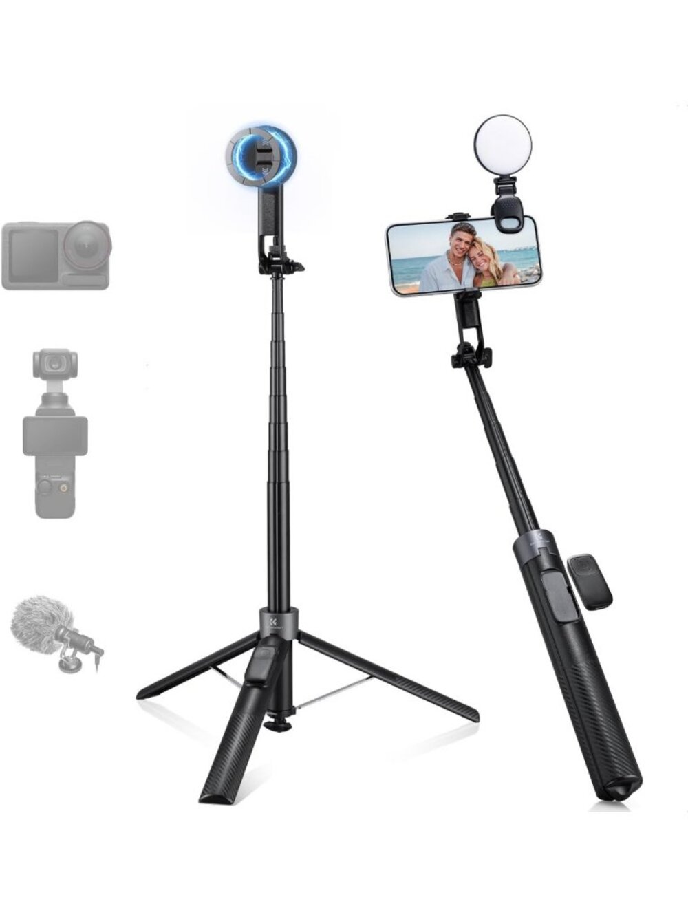 72” Selfie Stick Tripod with Light for iPhone & Smartphones - Perfect for